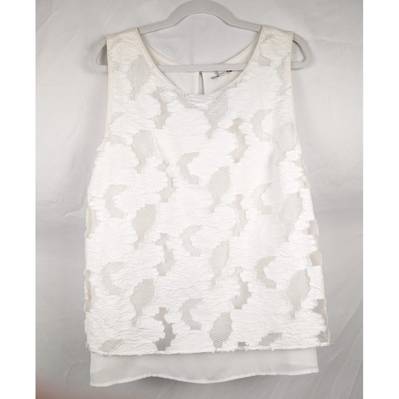 Halogen White Floral Lace Sheer Tank Top Womens L Layered Dainty Coquette Fairy - Picture 2 of 11